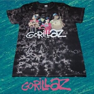 Gorillaz‎ Unisex Tie Dye Band Tee Black Acid Wash M